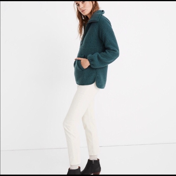 Madewell fleece pullover dark green half zip jacket size small - Picture 3 of 8